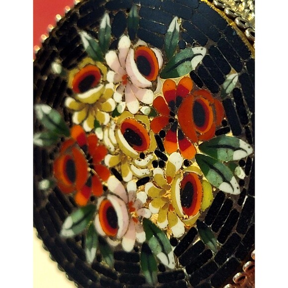 Unique Antique Vintage MICRO MOSAIC Brooch Pin Italian Hand Crafted Silver - Picture 7 of 12